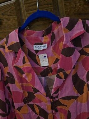 Charlie Holiday Retro Print Funky Pink 70s Blouse.